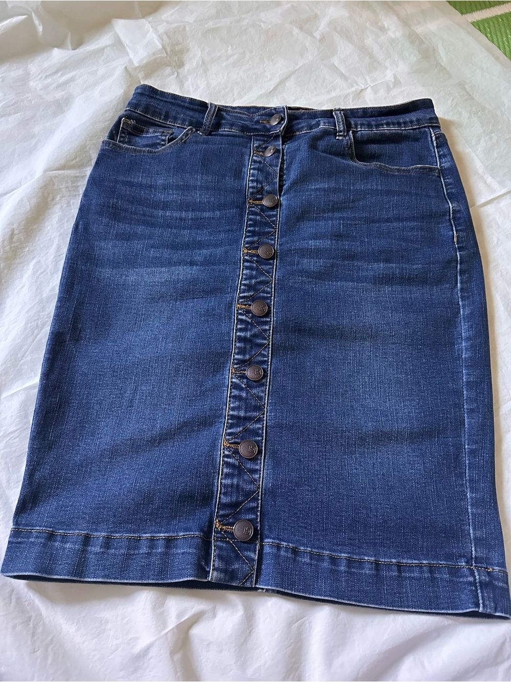 one 5 one Dark Blue Button-Front Pencil Denim Skirt